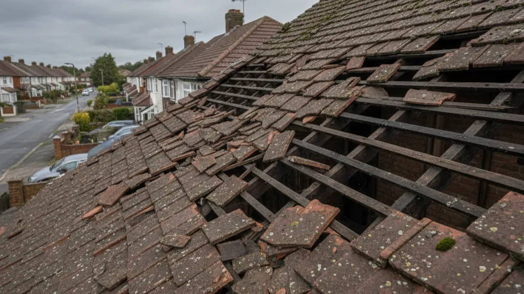 Roofer working on a Lancashire stone terraced house